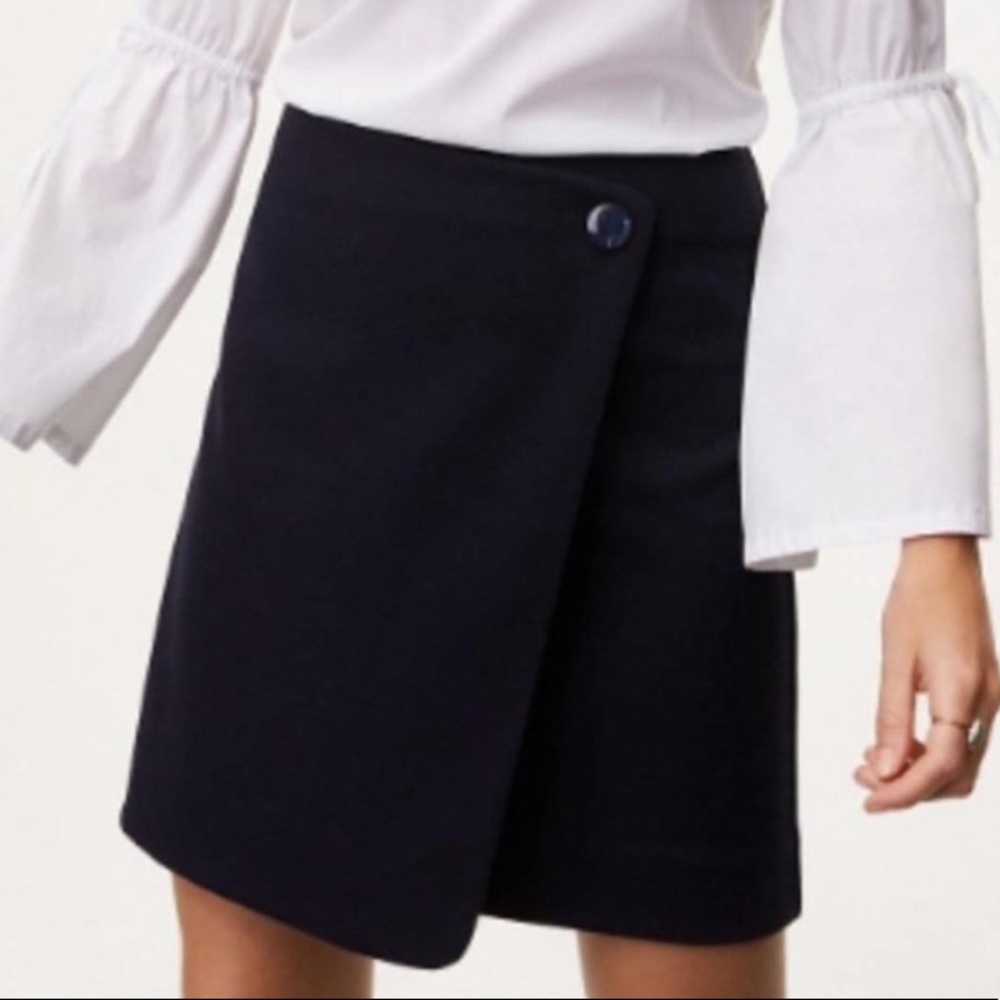 LOFT Navy Wrap Button Skirt Size 4